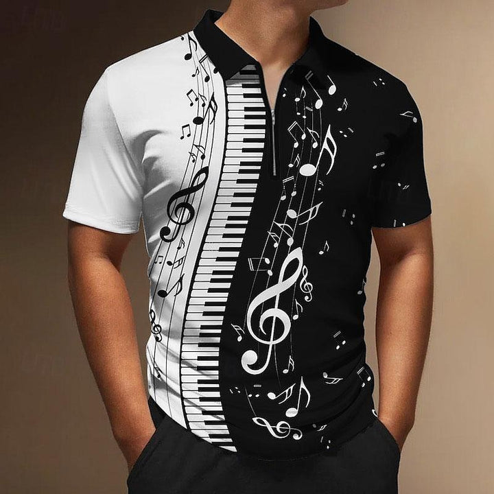 Men's stylish 3D printed zipper polo shirt, lightweight and breathable for summer days.







