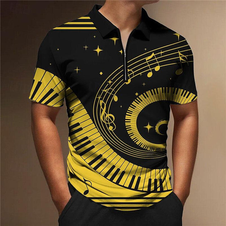 Men's stylish 3D printed zipper polo shirt, lightweight and breathable for summer days.







