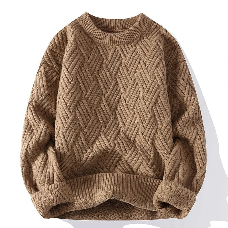  Stylish and cozy crew neck sweater, perfect for layering and autumn wear.