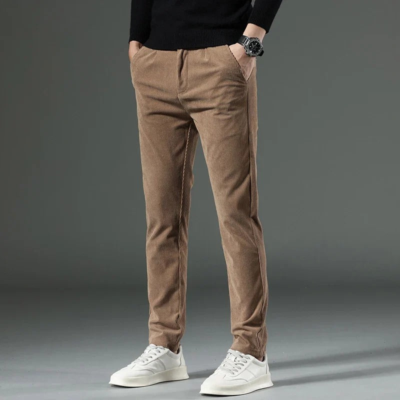 Stylish and breathable classic corduroy business trousers for summer, offering comfort and elegance for any occasion.