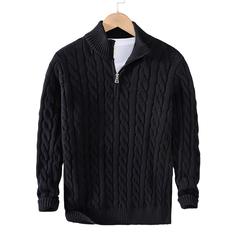 Stylish men's cable knit sweater, perfect for warmth and layering in autumn.







