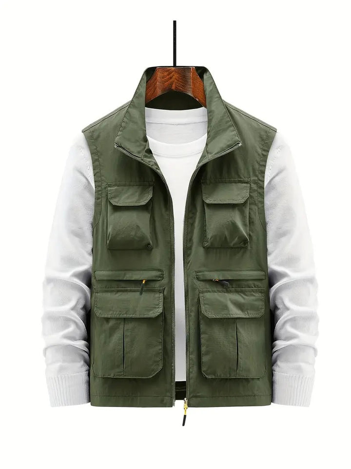 Stylish and cozy vest designed for autumn layering and comfort.