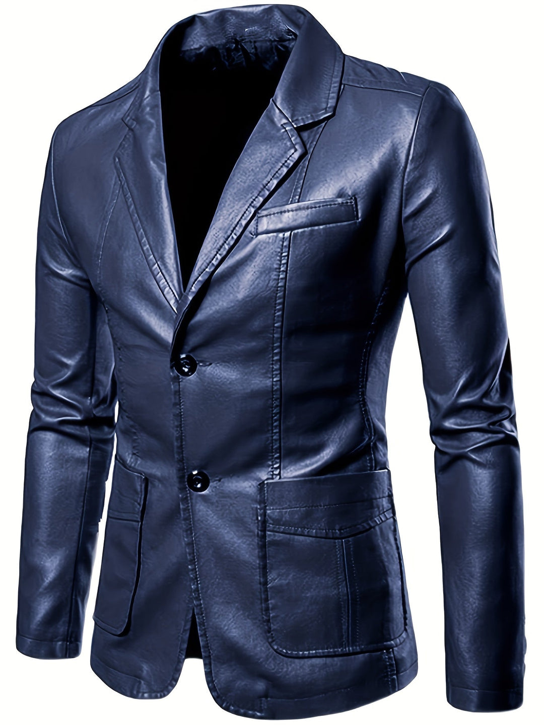 Luxe leather blazer jacket for men with a sleek, tailored fit for a stylish autumn look.
