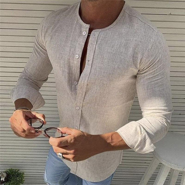 Luxury long-sleeve summer cotton shirt for men, breathable and stylish for warm-weather elegance.