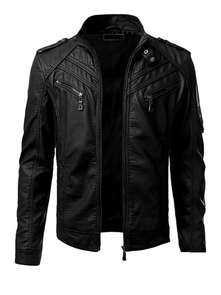 Men's premium leather biker jacket with a sleek, rugged design for style and comfort.