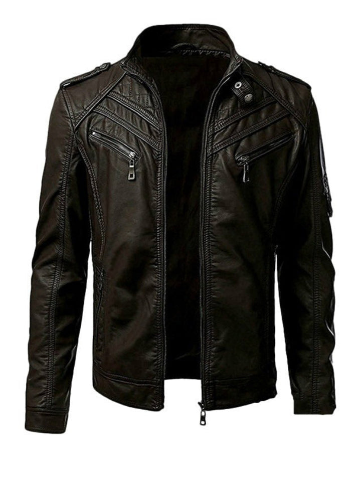 Men's premium leather biker jacket with a sleek, rugged design for style and comfort.