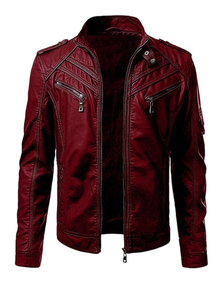 Men's premium leather biker jacket with a sleek, rugged design for style and comfort.