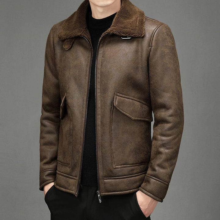  Men's premium suede autumn jacket with a sleek fit, offering warmth and timeless style.







