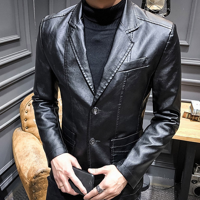 Men's sleek leather jacket with a modern fit, perfect for layering and staying stylish on autumn days.







