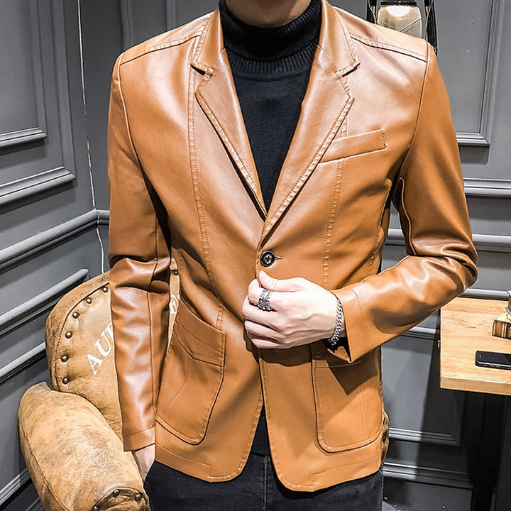 Men's sleek leather jacket with a modern fit, perfect for layering and staying stylish on autumn days.







