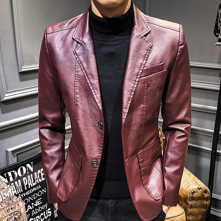 Men's sleek leather jacket with a modern fit, perfect for layering and staying stylish on autumn days.







