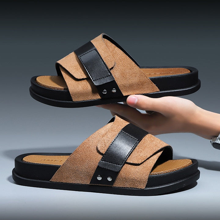 Premium men's leather sandals with a breathable and durable design, perfect for summer days and stylish comfort.
