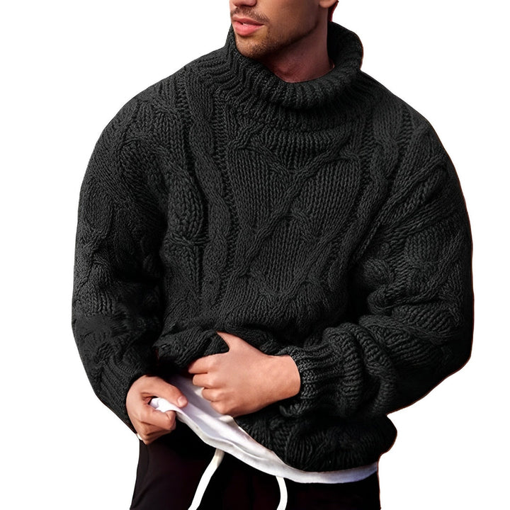 Stylish knitted turtleneck sweater, perfect for staying warm and fashionable on autumn days.







