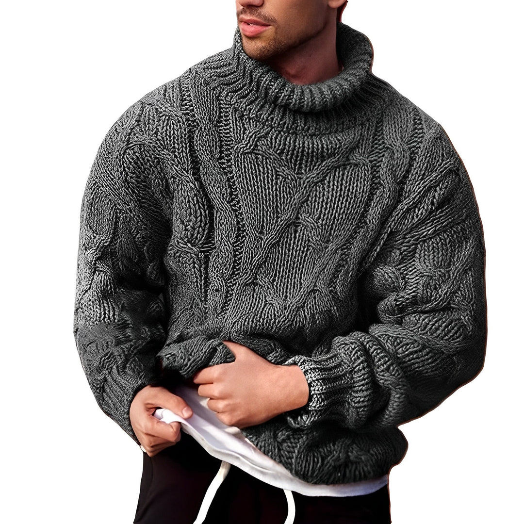 Stylish knitted turtleneck sweater, perfect for staying warm and fashionable on autumn days.







