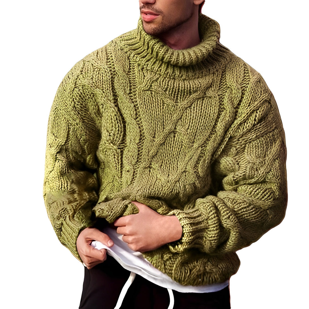 Stylish knitted turtleneck sweater, perfect for staying warm and fashionable on autumn days.







