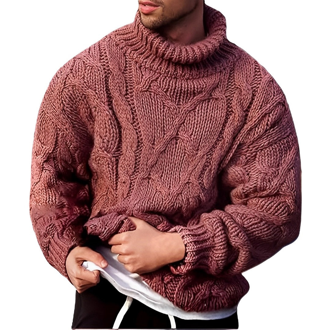 Stylish knitted turtleneck sweater, perfect for staying warm and fashionable on autumn days.







