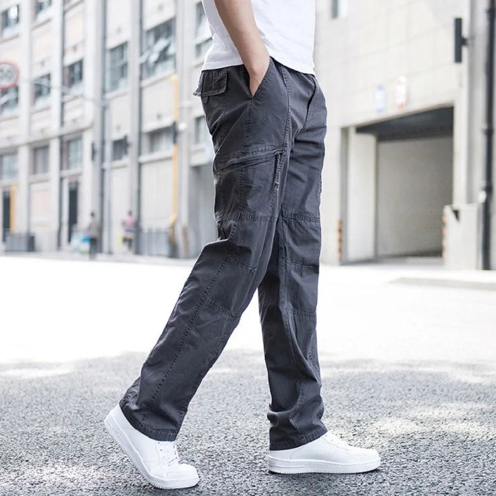 Trendy multipocket cargo pants with a modern fit and spacious pockets, perfect for stylish and functional autumn wear.







