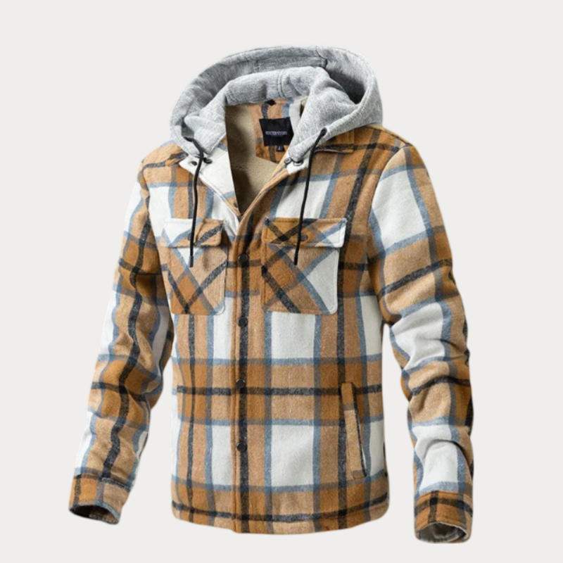 Trendy plaid hooded autumn jacket for men with a stylish and comfortable design.