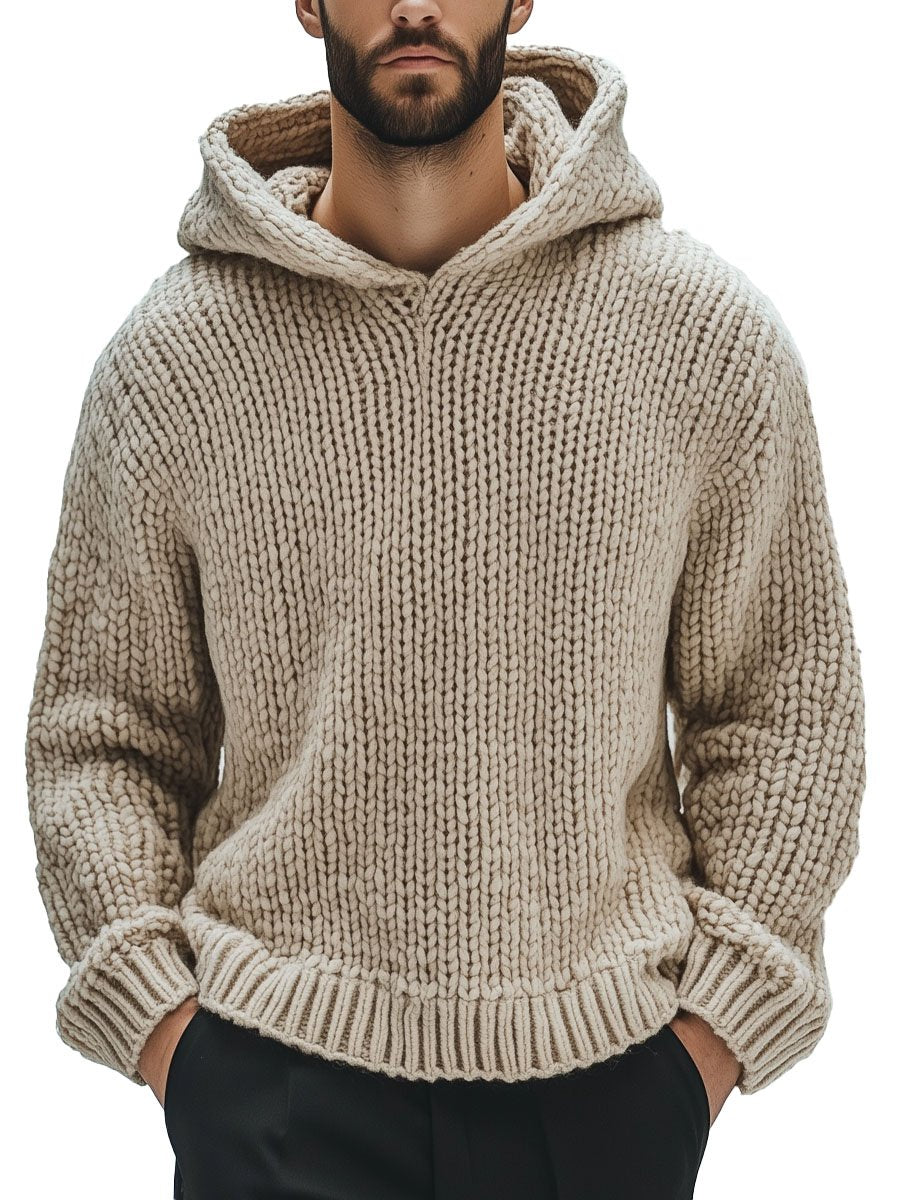 Vintage hooded knitted sweater for autumn, offering warmth and timeless style.







