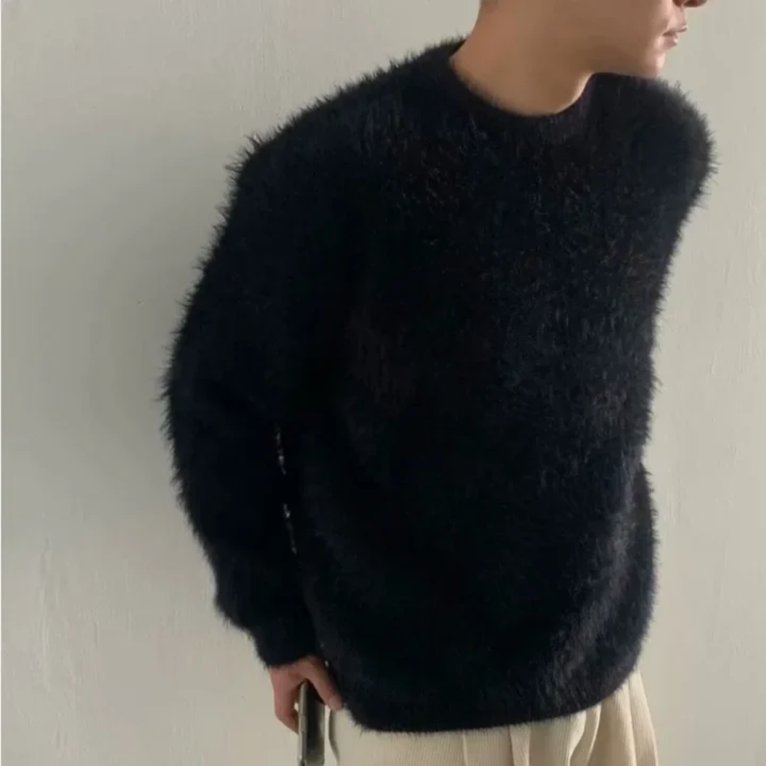 Soft and cozy fluffy sweater, perfect for staying warm and stylish on autumn days.