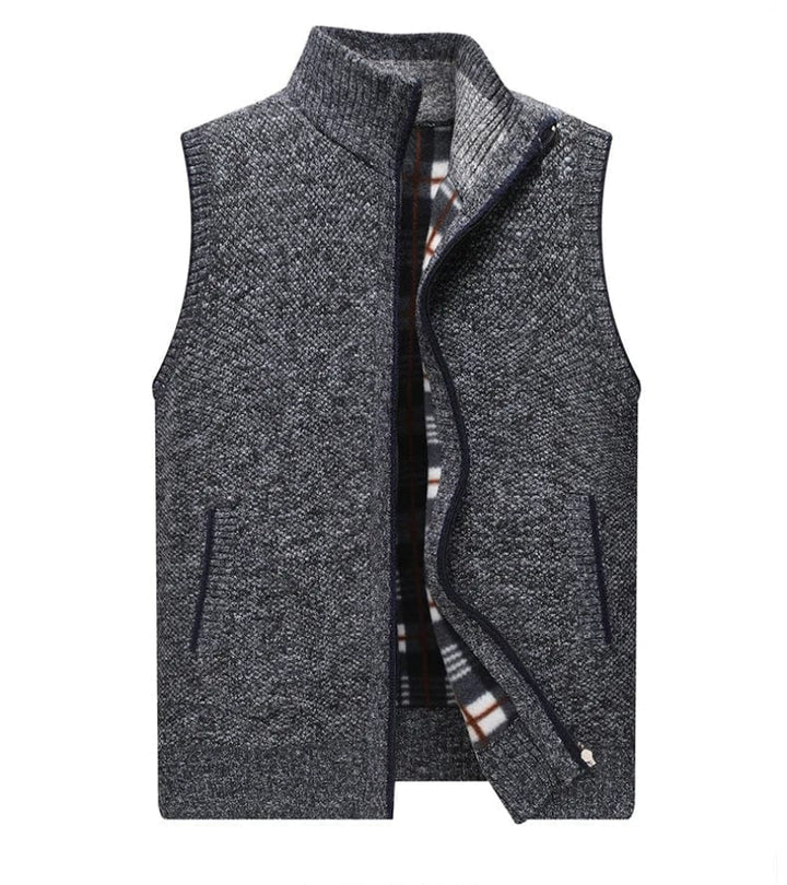 Stylish and warm sleeveless vest, perfect for layering on cool autumn days.