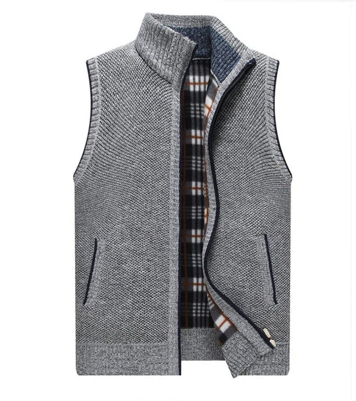 Stylish and warm sleeveless vest, perfect for layering on cool autumn days.