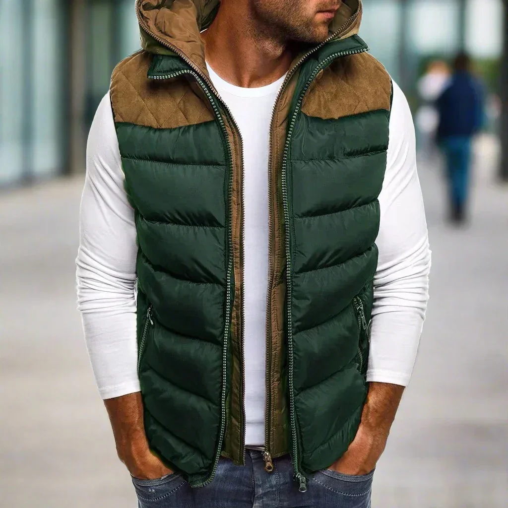 Warm stylish hooded vest for autumn with insulated design, modern fit, and lightweight comfort for outdoor and casual wear.