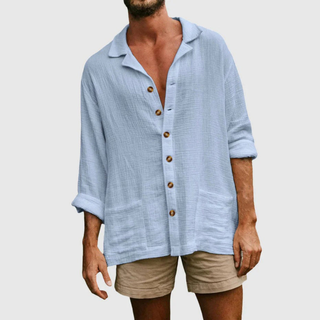 Casual breezy summer shirt for men, featuring a lightweight and breathable design, ideal for staying cool and stylish on summer days.