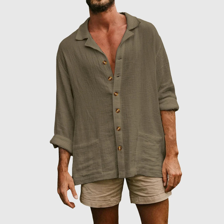 Casual breezy summer shirt for men, featuring a lightweight and breathable design, ideal for staying cool and stylish on summer days.