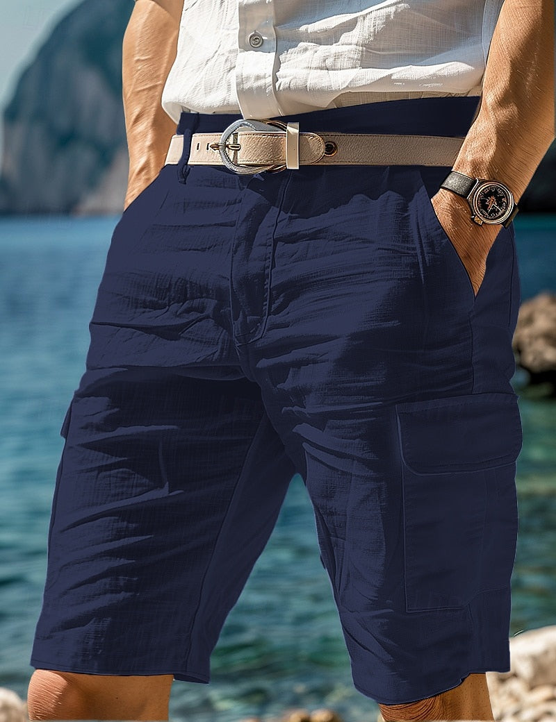 Casual cargo beach shorts with a relaxed fit, breathable fabric, and practical pockets, perfect for summer adventures and beach outings.