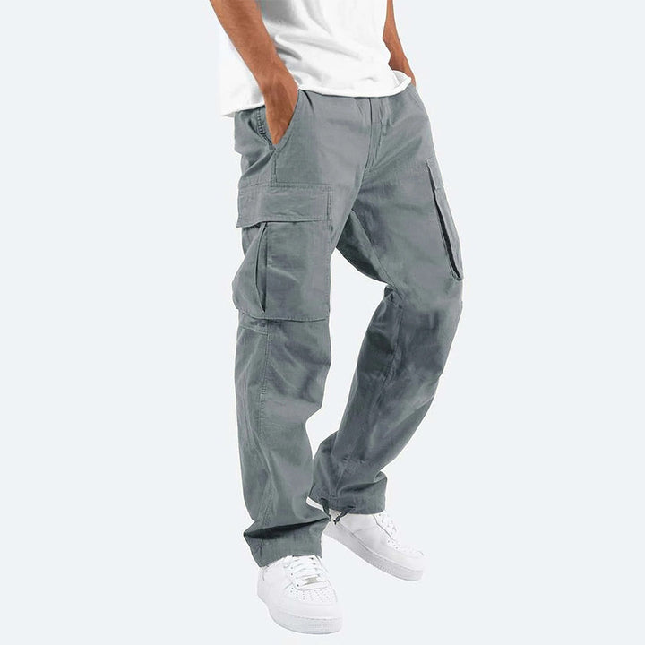 Casual cargo pants with a relaxed fit, breathable fabric, and multiple pockets, perfect for comfort and style on summer days.