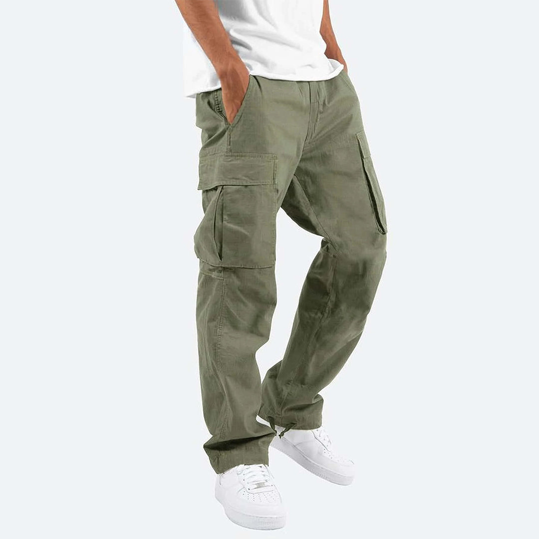 Casual cargo pants with a relaxed fit, breathable fabric, and multiple pockets, perfect for comfort and style on summer days.