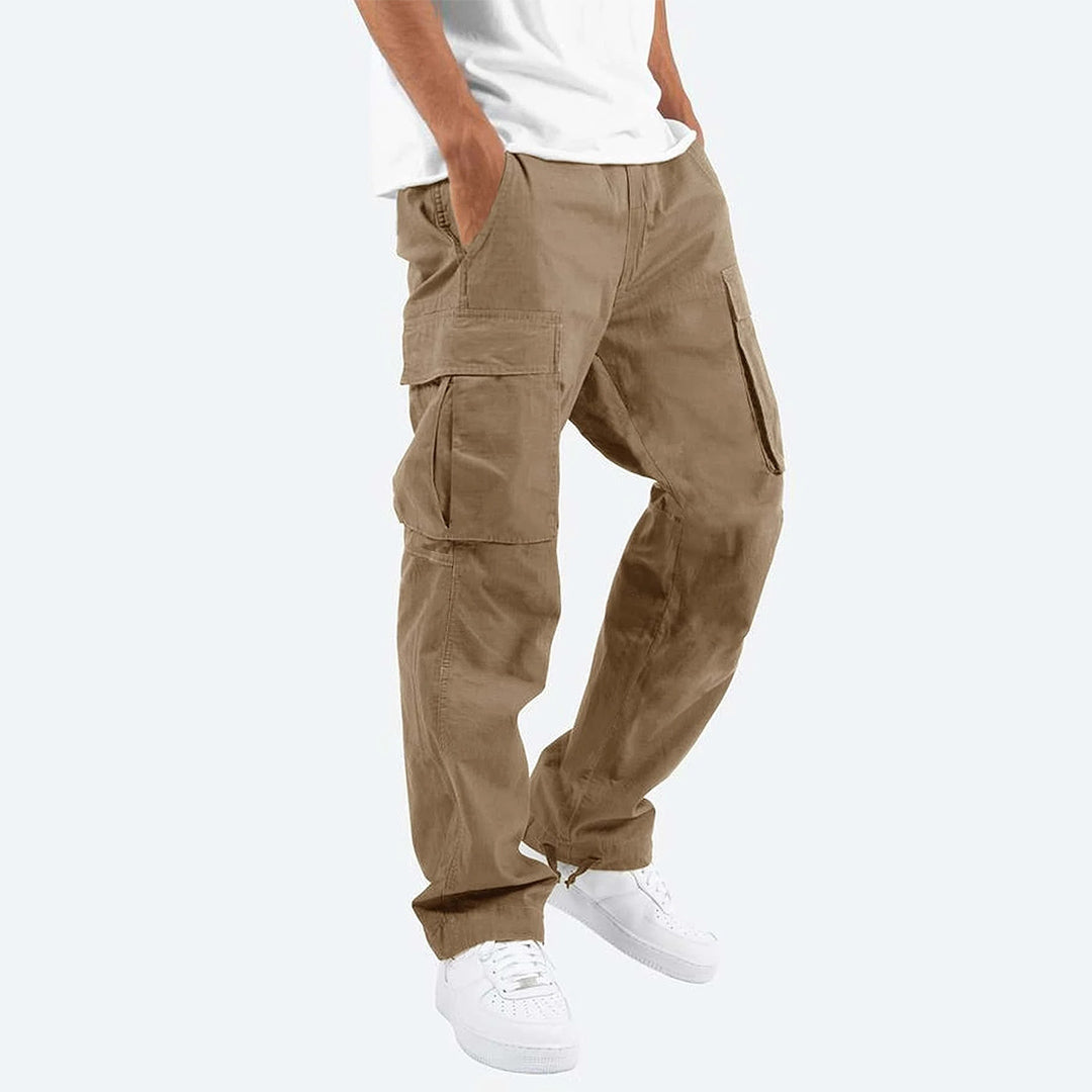 Casual cargo pants with a relaxed fit, breathable fabric, and multiple pockets, perfect for comfort and style on summer days.