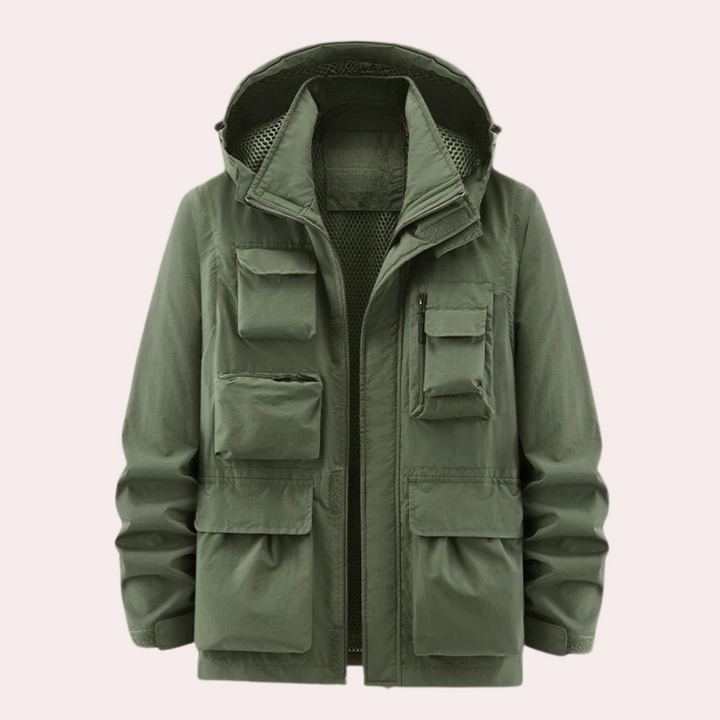 Casual lightweight hooded jacket for men, designed for breathable comfort and versatile style on autumn days.