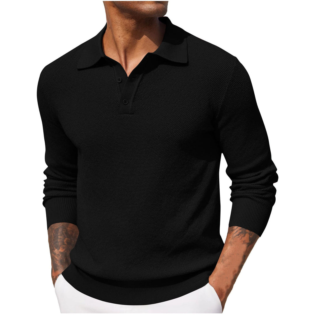 Casual linen blend long-sleeved polo shirt with a lightweight and breathable fabric, perfect for summer days and versatile occasions.