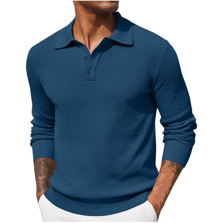 Casual linen blend long-sleeved polo shirt with a lightweight and breathable fabric, perfect for summer days and versatile occasions.