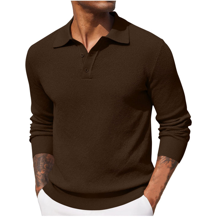 Casual linen blend long-sleeved polo shirt with a lightweight and breathable fabric, perfect for summer days and versatile occasions.