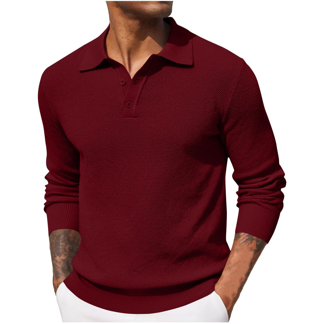 Casual linen blend long-sleeved polo shirt with a lightweight and breathable fabric, perfect for summer days and versatile occasions.