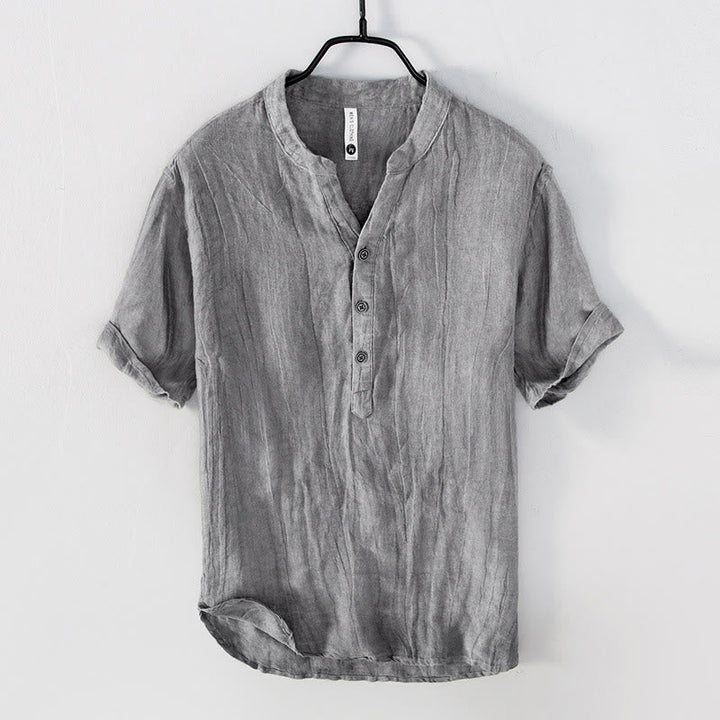 Casual simple linen shirt for men, featuring breathable fabric and a lightweight design, ideal for summer days.