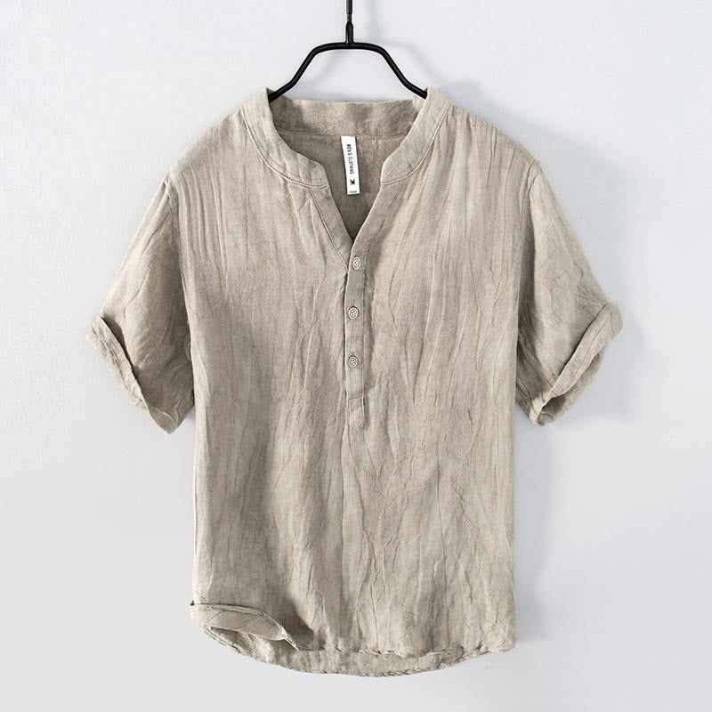 Casual simple linen shirt for men, featuring breathable fabric and a lightweight design, ideal for summer days.