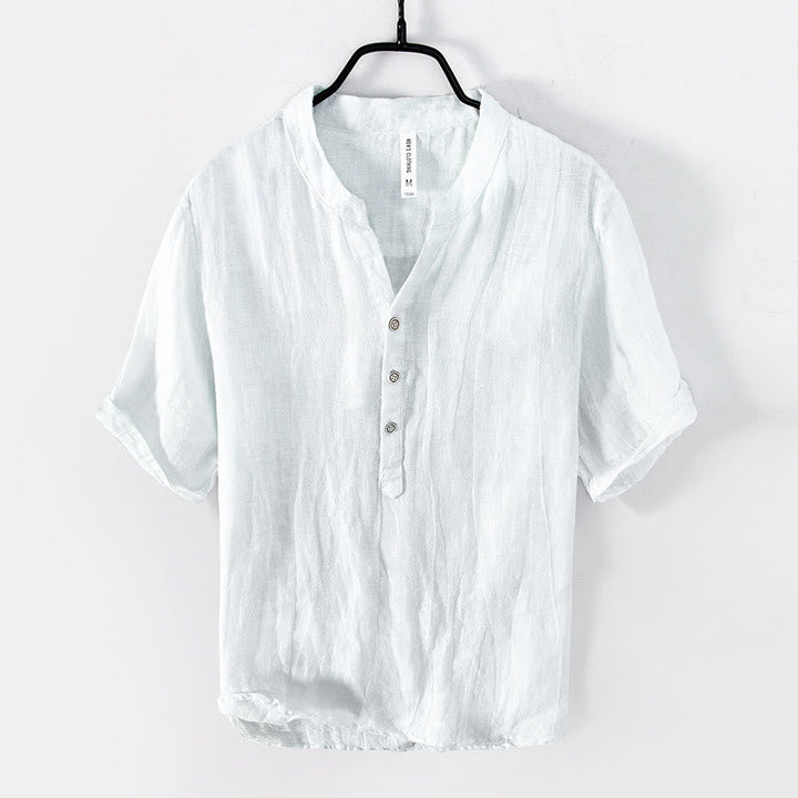 Casual simple linen shirt for men, featuring breathable fabric and a lightweight design, ideal for summer days.