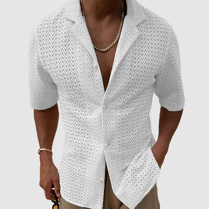 Classic crochet knitted beach shirt with breathable fabric, lightweight design, and timeless knit detailing ideal for summer days.






