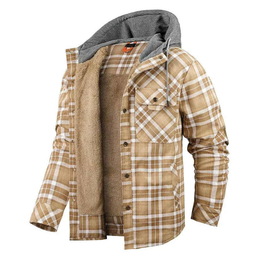 Classic flannel fleece autumn jacket with soft lining, insulated warmth, and timeless design for casual and outdoor wear.