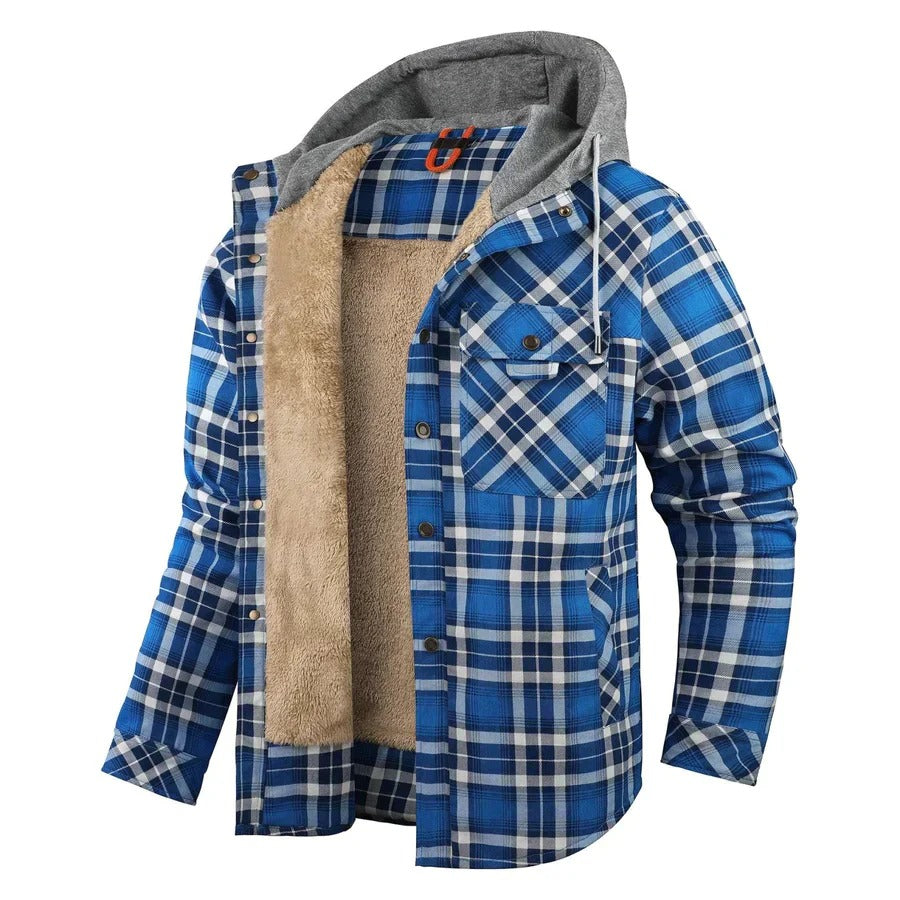 Classic flannel fleece autumn jacket with soft lining, insulated warmth, and timeless design for casual and outdoor wear.