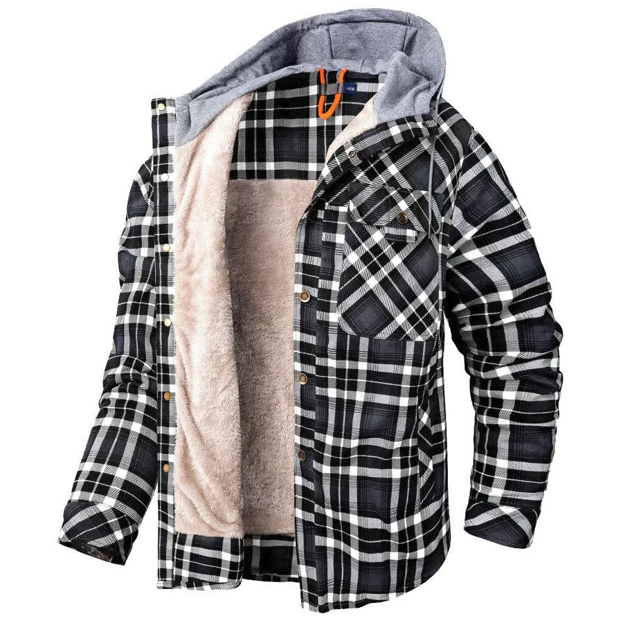 Classic flannel fleece autumn jacket with soft lining, insulated warmth, and timeless design for casual and outdoor wear.