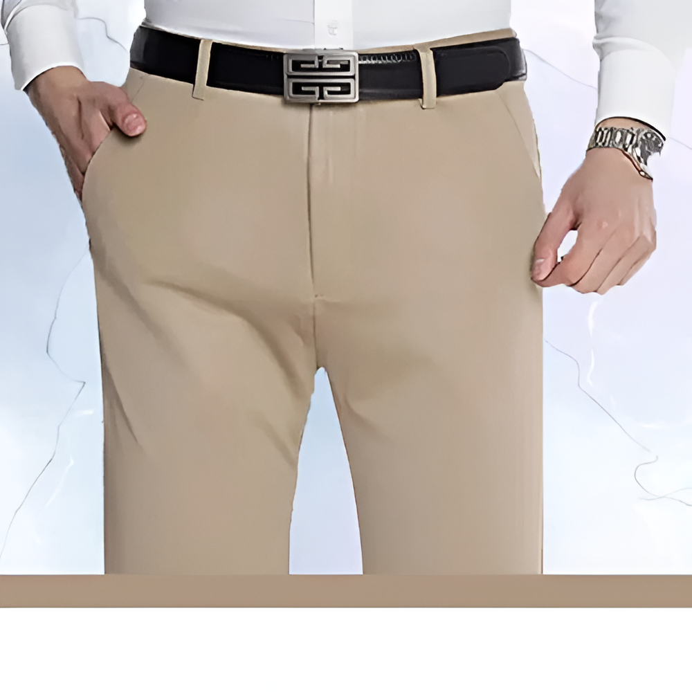 Classic high-waist business pants with a tailored fit, breathable fabric, and versatile design, perfect for professional and formal settings.






