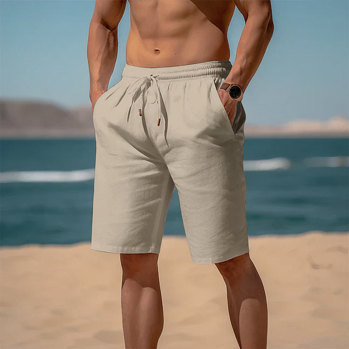 Classic linen beach shorts for men, designed for comfort and style, ideal for summer days and casual outings.






