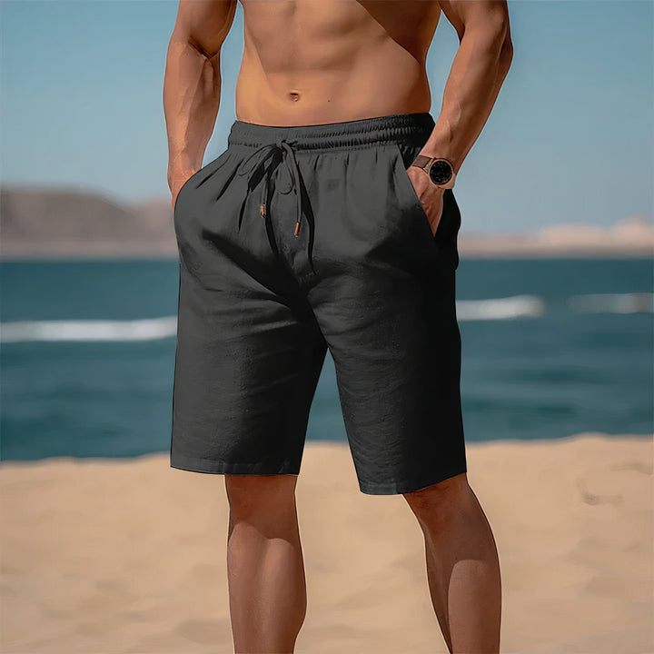 Classic linen beach shorts for men, designed for comfort and style, ideal for summer days and casual outings.






