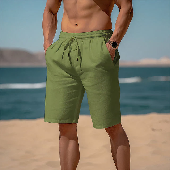 Classic linen beach shorts for men, designed for comfort and style, ideal for summer days and casual outings.






