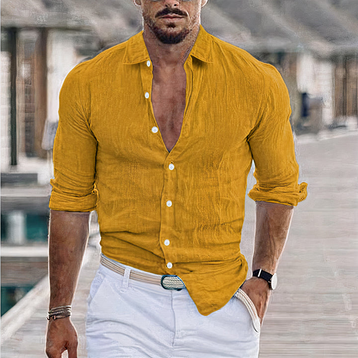 Classic long sleeves beach shirt for men with lightweight, breathable fabric, perfect for summer days and beach outings.






